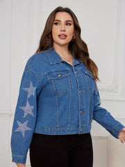  Star Print Button Up Denim Jacket