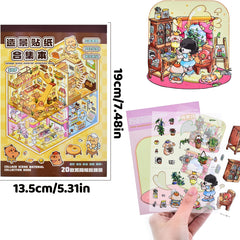 50pcs Mini House Scene Stickers Book Kapibala Cover DIY Scrapbook Decals