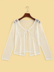 Crochet Coverup Tie Front Long Sleeve Cardigan