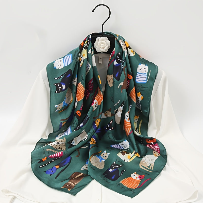 Cartoon Lady Silk Scarf Bandana Printed Thin Headscarf