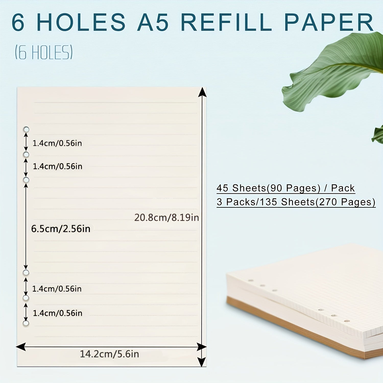 A5 Filler Paper 6 Hole Punched 100gsm Lined 100 Sheets