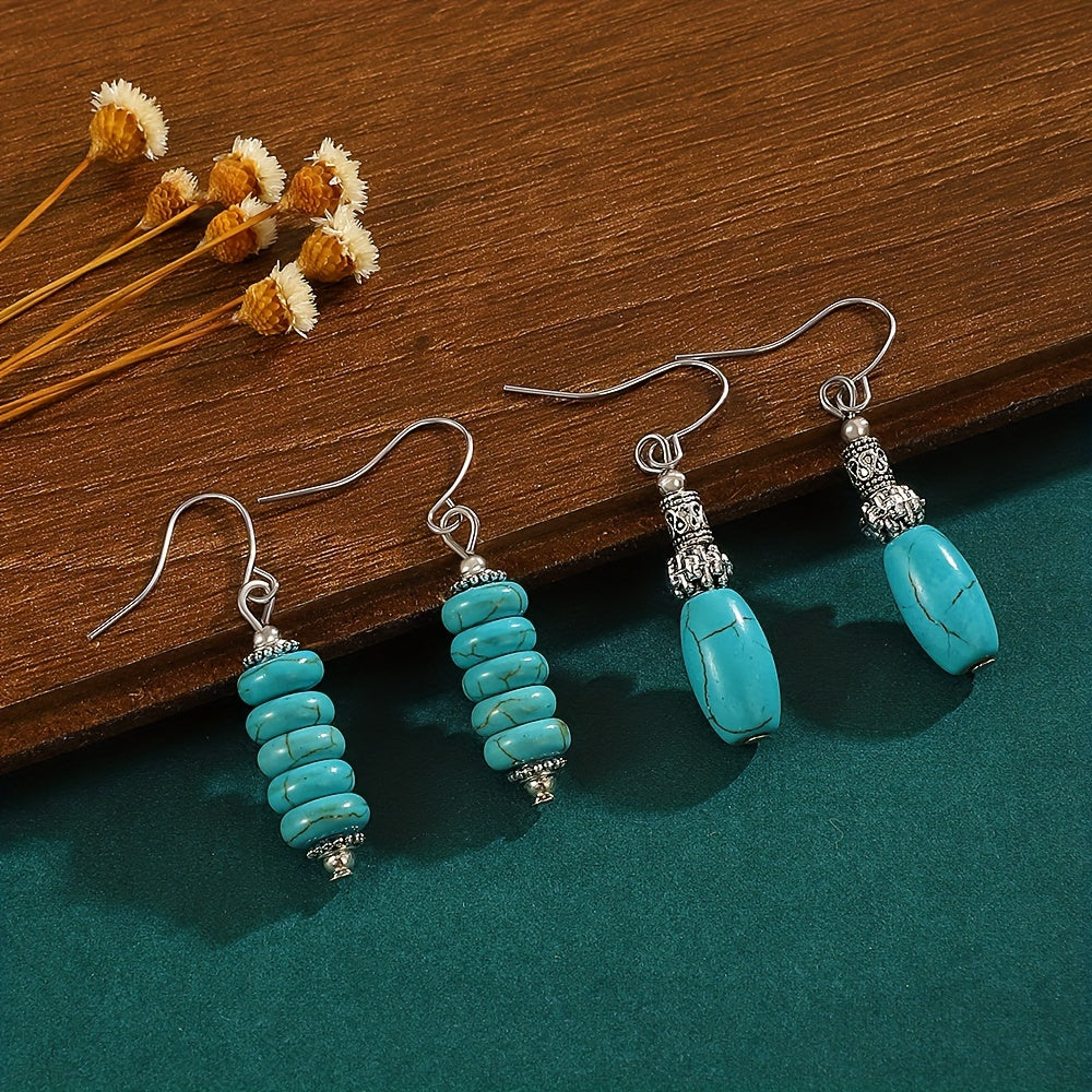 Turquoise Bohemian Hook Earrings Silver Plated Jewelry