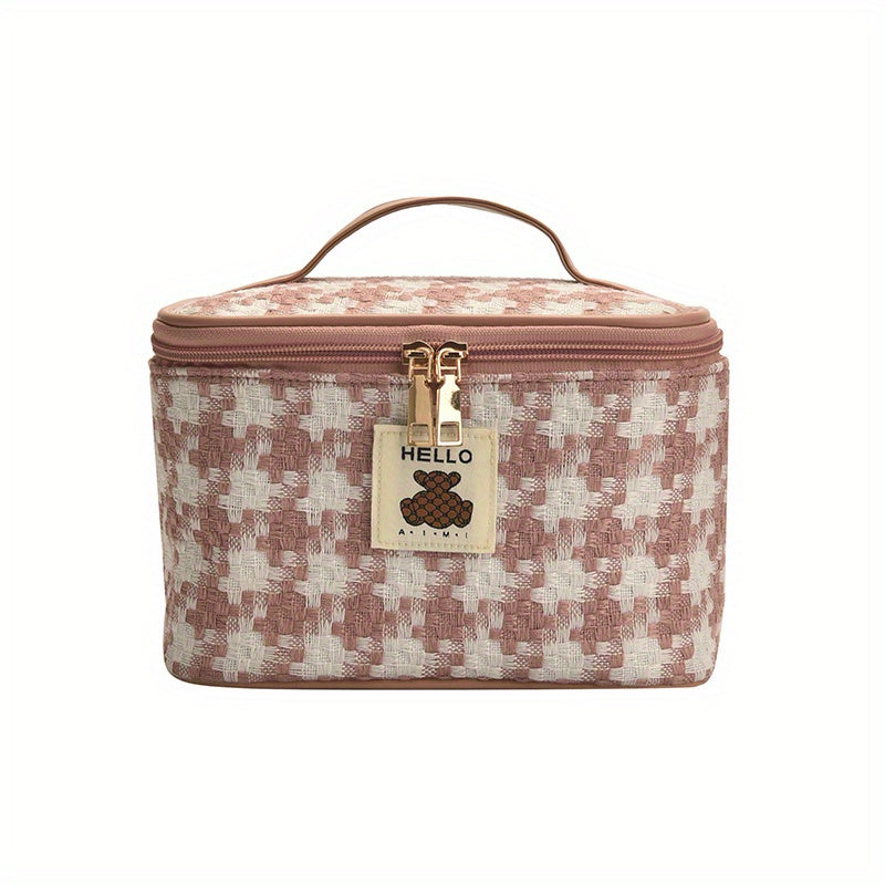 Large Capacity Plaid Toiletry Bag Cosmetic Bag Handbag Travel Storage Bag