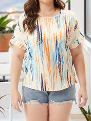  Colorblock Stripe Print Short Sleeve Top