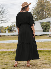  Solid Short Sleeve Maxi Dress