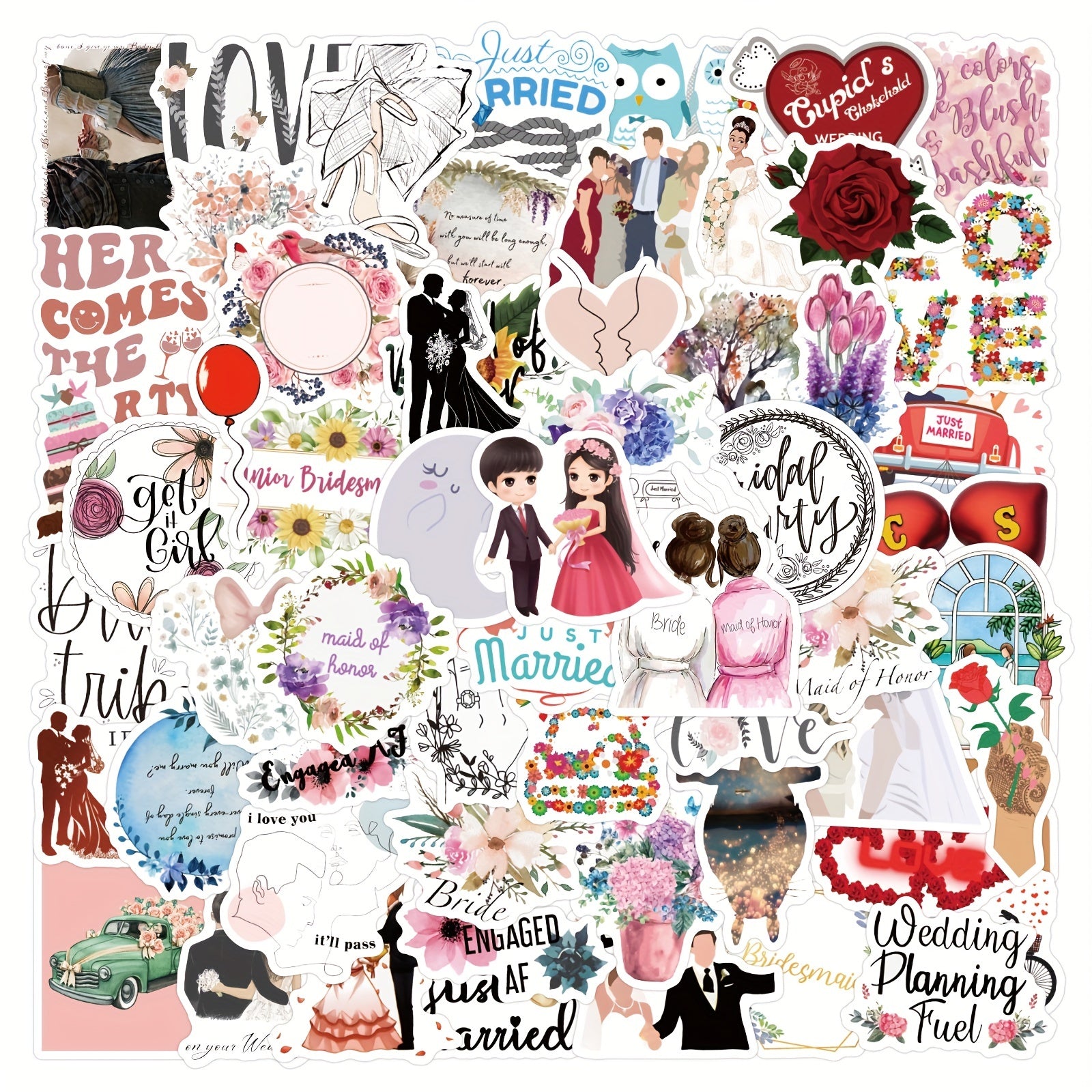 60pcs Wedding Celebration Stickers Waterproof Vinyl Stickers