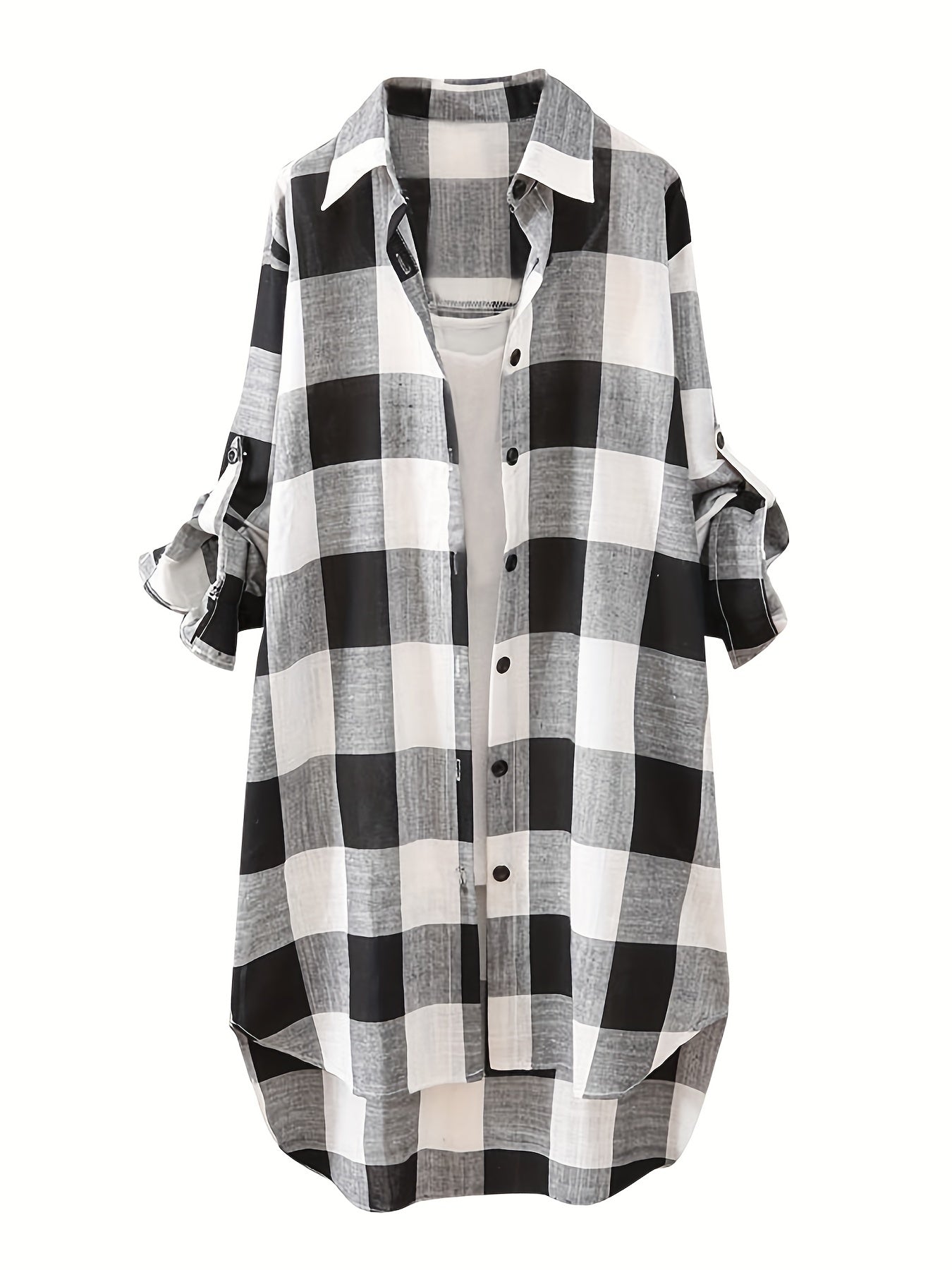  Plaid Print Button Up Long Sleeve Shirt