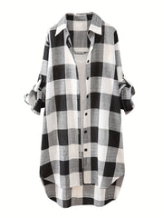  Plaid Print Button Up Long Sleeve Shirt
