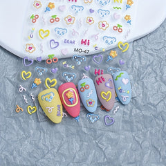 5D Embossed Nail Stickers Cartoon Nail Art Decals for Girls