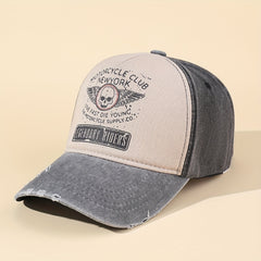 Skull Wing Print Baseball Cap Vintage Washed Distressed Ripped Dad Hats