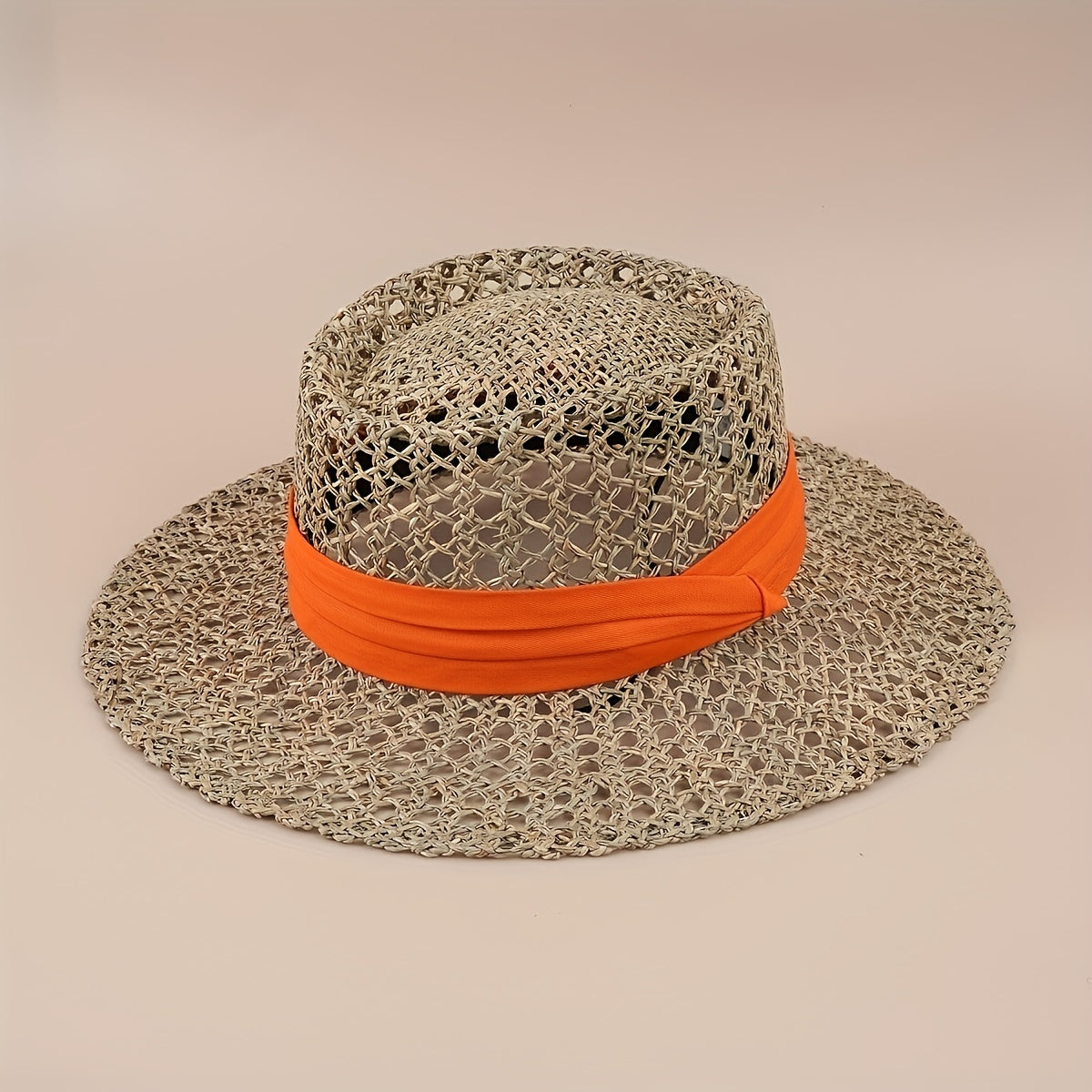 Flat Top Summer Sun Hat Hollow Straw Hat British Jazz Fedora Cap