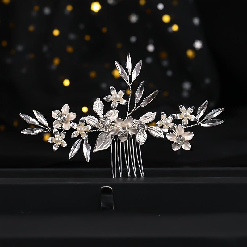 Crystal Bride Wedding Hair Comb with Pearl Bridal Side Combs