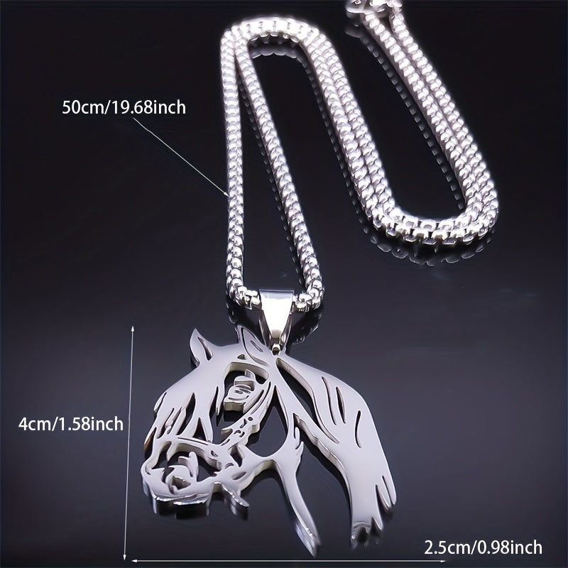 Horse Head Stainless Steel Pendant Necklace Punk Style Hip Hop Rock Jewelry