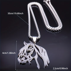 Horse Head Stainless Steel Pendant Necklace Punk Style Hip Hop Rock Jewelry