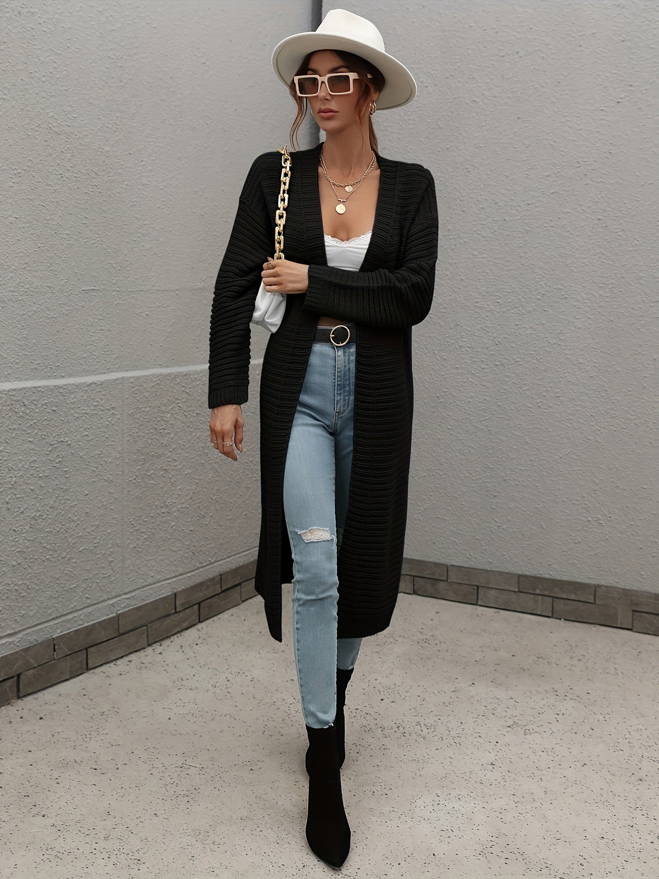 Open Front Long Sleeve Cardigan