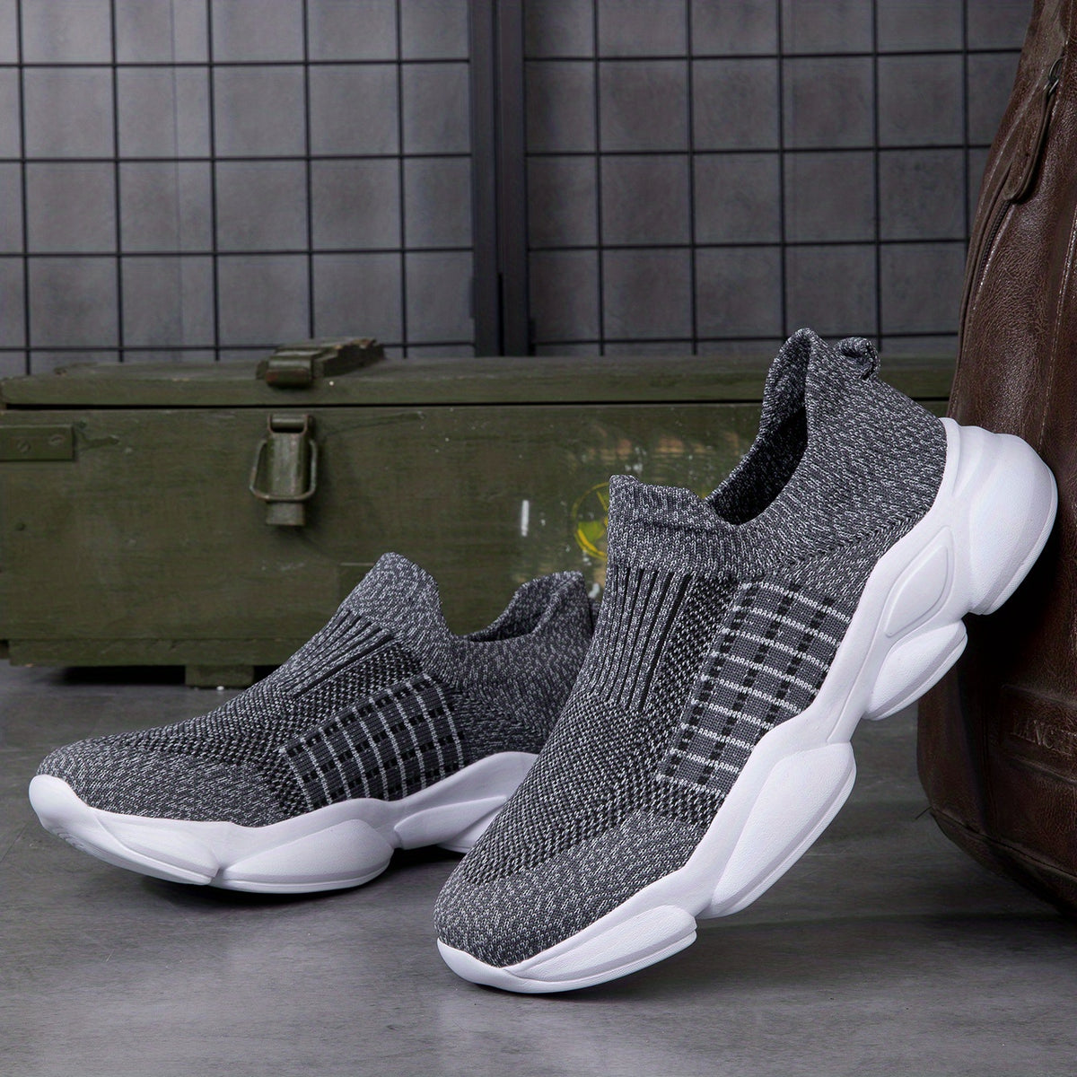 Men's Striped Knitted Slip On Sock Shoes
