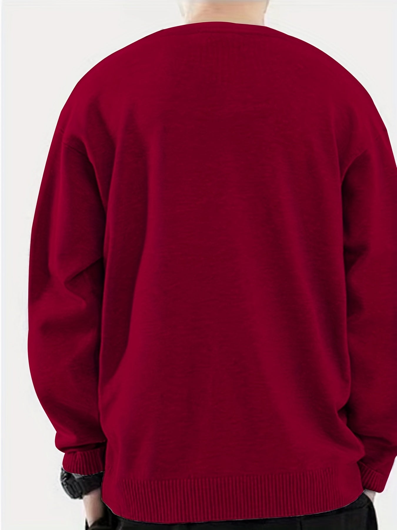 Polar Bear Print Knitted Sweater Men's Casual Crew Neck Pullover for Fall Winter