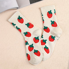 3 Pairs Heart & Strawberry Mid Tube Socks Women's Stockings