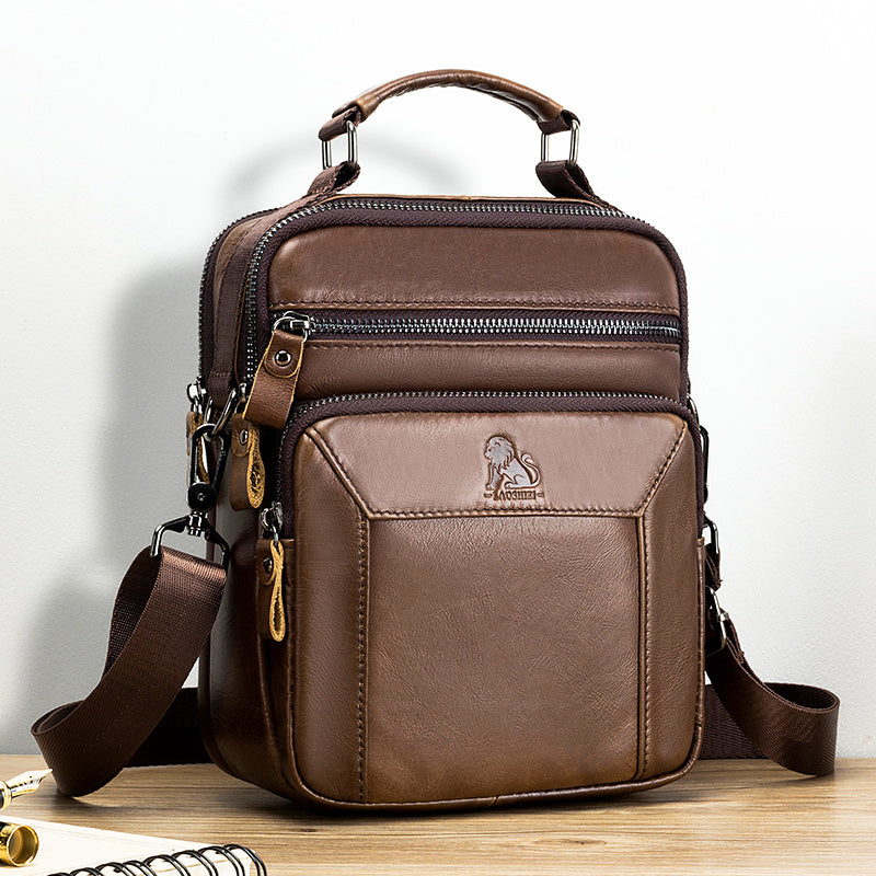 Men's Cowhide One Shoulder Bag Vertical Square Top Layer Cowhide Bag