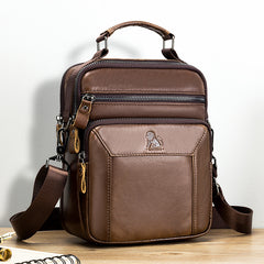 Men's Cowhide One Shoulder Bag Vertical Square Top Layer Cowhide Bag