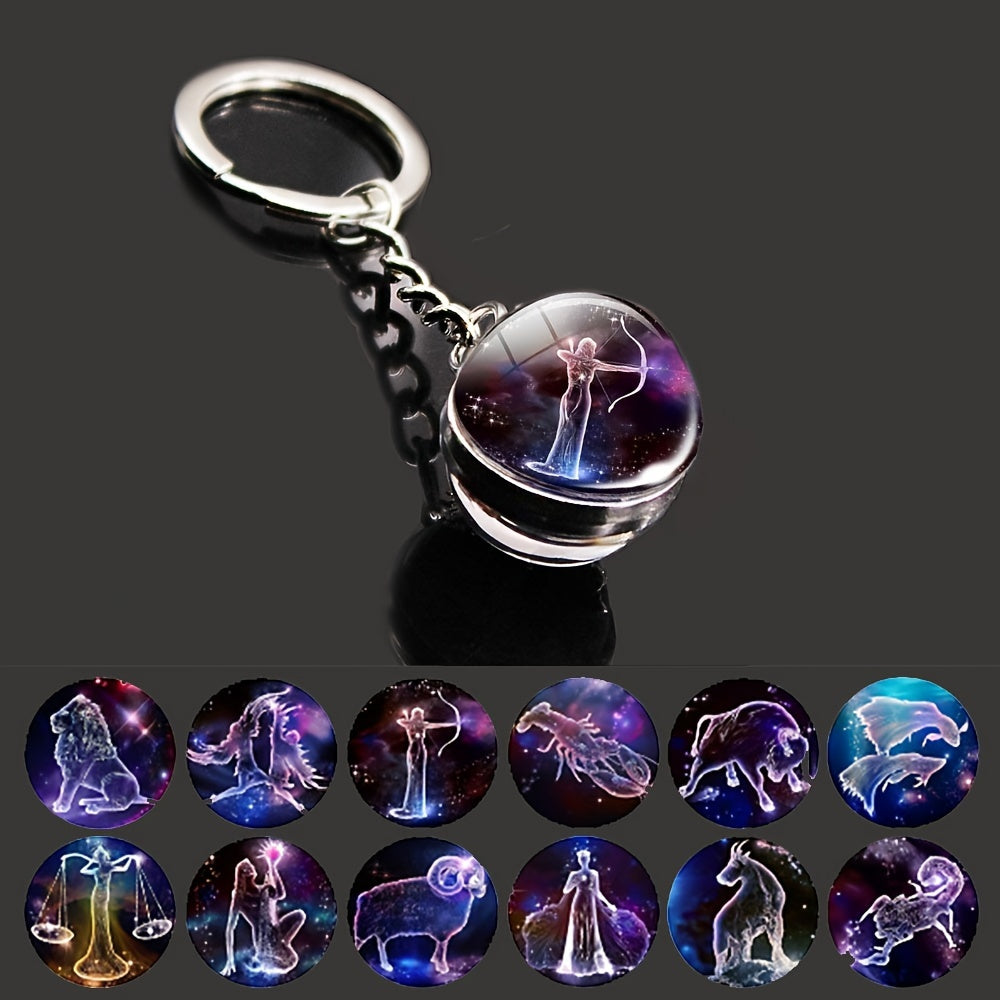 12 Constellation Luminous Keychain Time Stone Glass Ball Pendant Gift