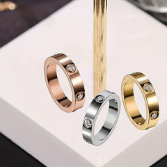 4mm Faux Diamond Ring Titanium Steel Couple Rings