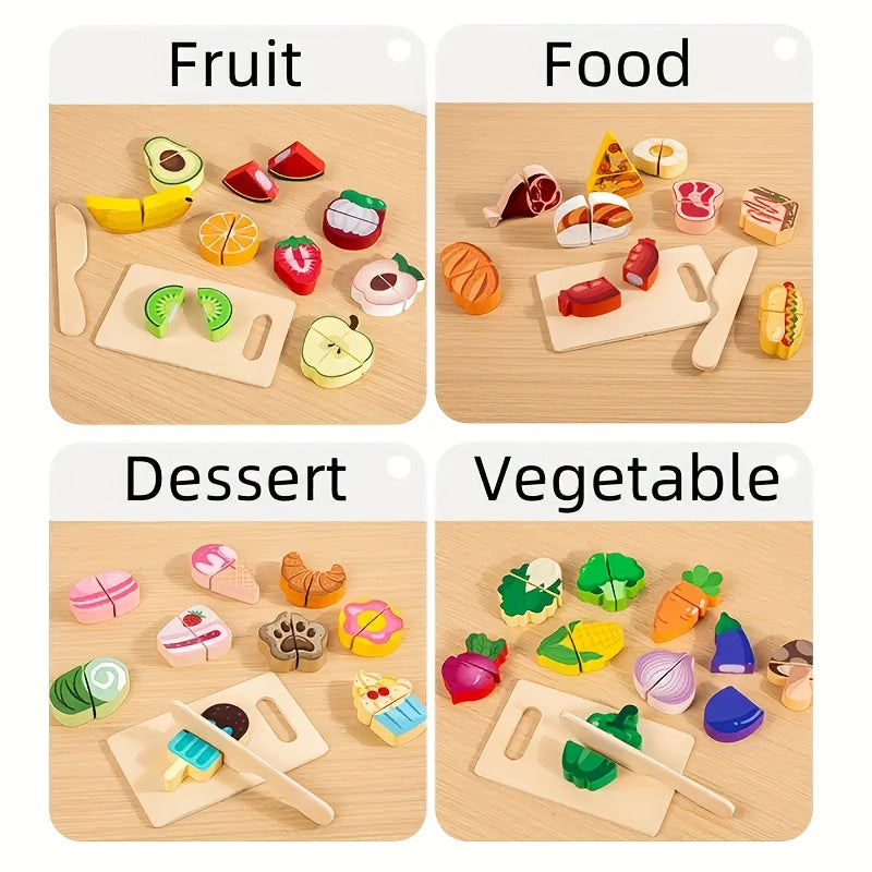 Wooden Toy Cutting Fruits and Vegetables with Magic Tape