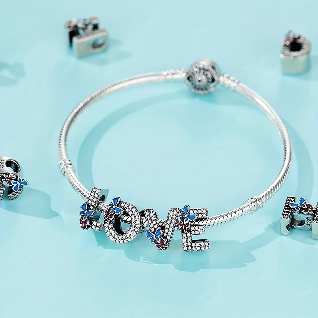 Ladybug Charm Pendant Silver Plated Rhinestone Bead Bracelet Jewelry