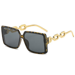 Women's Oversized Square Sunglasses with Metal Chain Temple