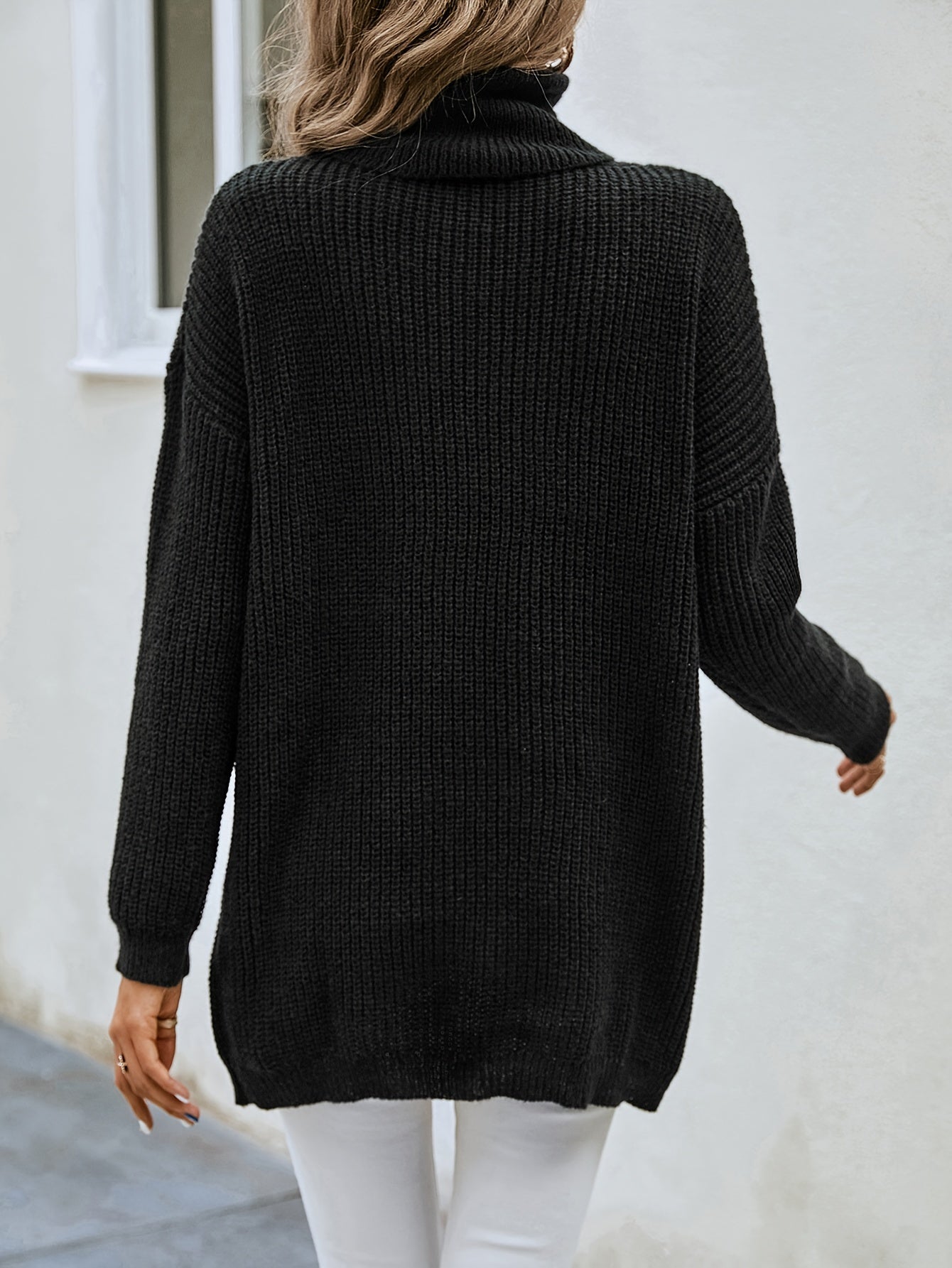  High Neck Stretch Tunic Sweater