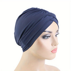Double Cross Ruched Turban Hat Inner Cap Solid Head Wrap Stretchy