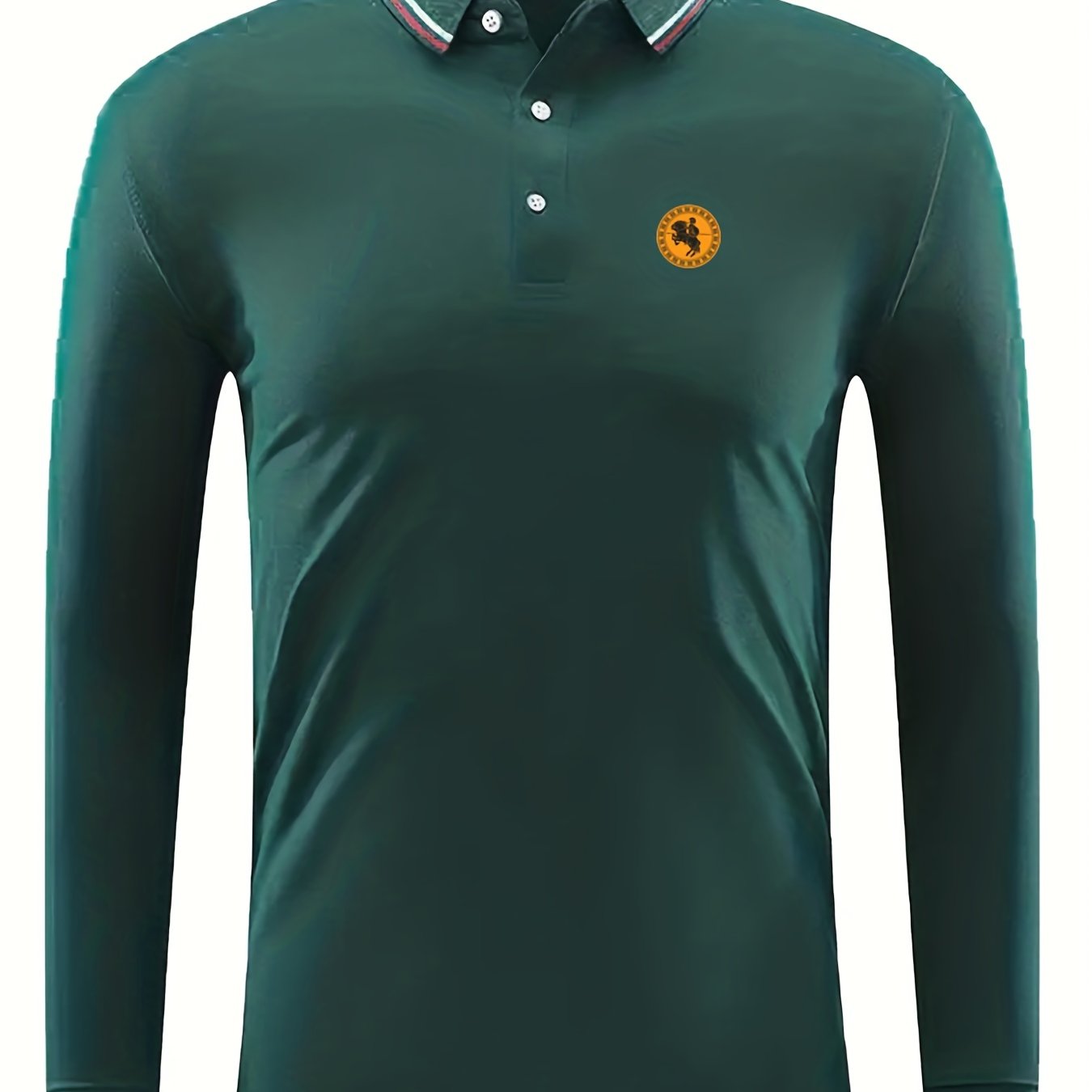 Men's Horse Riding Print Long Sleeve Polo Shirt Casual Button Up Top