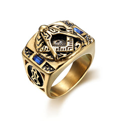 Vintage Stainless Steel Zircon Men's Alphabet Ring