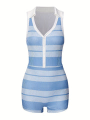 Striped V Neck Romper Jumpsuit Casual Sleeveless Women's Clothing