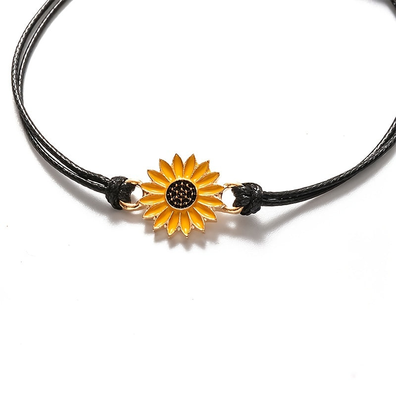 Braided Sunflower Charm Bracelet Couple Bracelet
