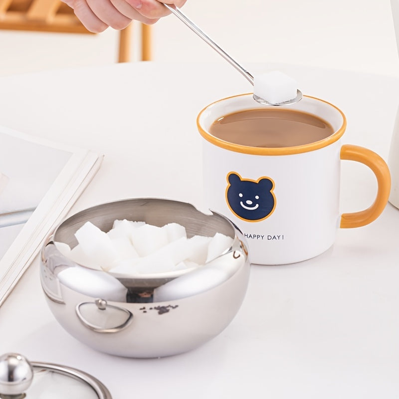 1pc Seasoning Container Sugar Bowl With Lid Stainless Steel Sugar And Cream Jar