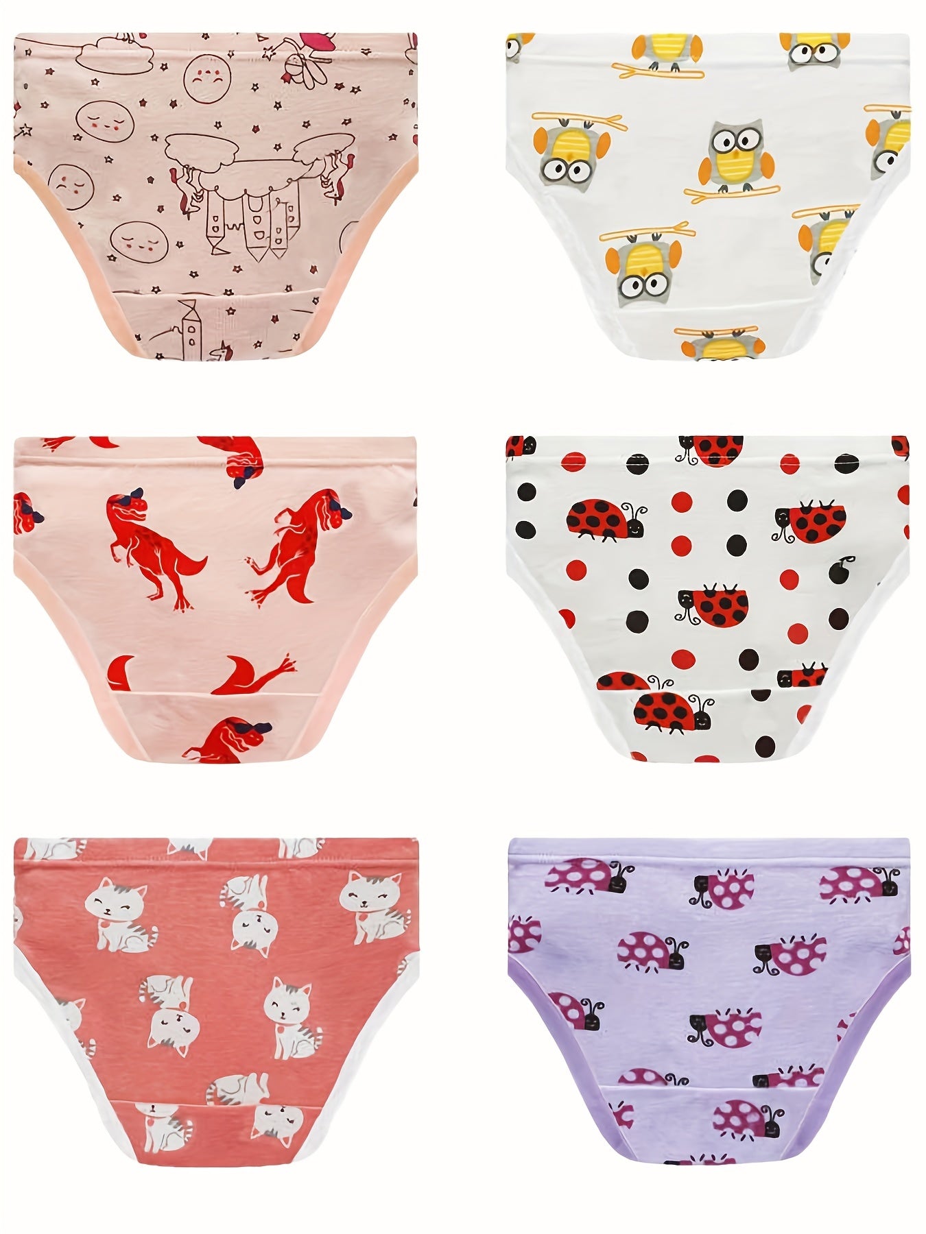 Girls Cartoon Animals Shortie Brief Cotton Underwear 6pcs Set