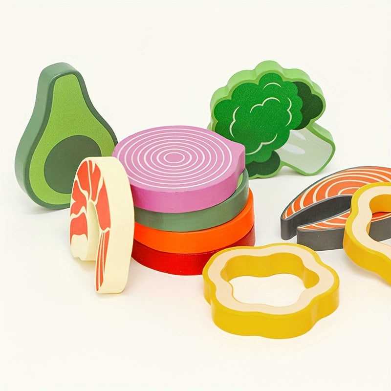 Wooden Pretend Fruits & Vegetables Toy Set for Salads