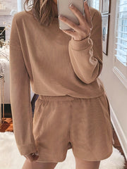 Women's Plus Waffle Knit Long Sleeve Top & Shorts Set