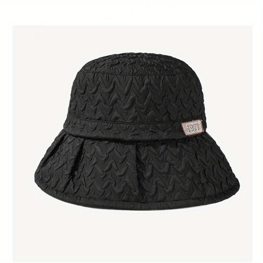 Embossed Bucket Hat Solid Pleated UV Protection Basin Hat Lightweight Fisherman