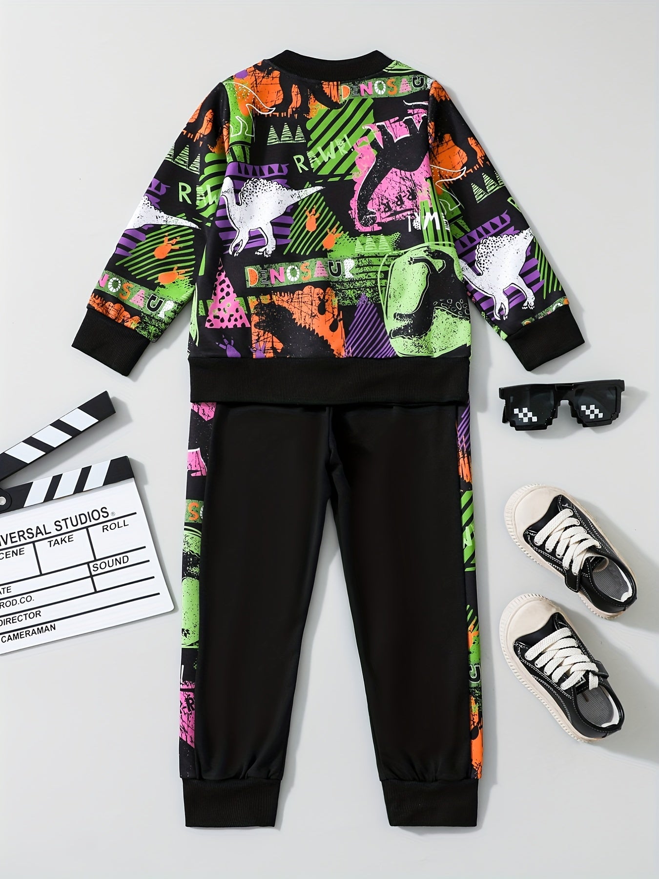 Boys Dino Print Sweatshirt & Sweatpants Set