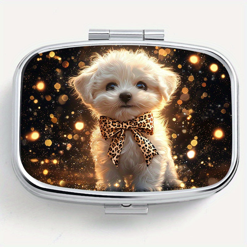 Dog Print Square Medicine Box Two Compartment Pill Box