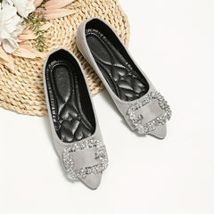 Women's Rhinestone Buckle Pointed Toe Flat Shoes Soft Sole Slip On Evening Flats
