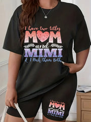  Family Casual Outfits Women's Plus Slogan Print Top & Shorts