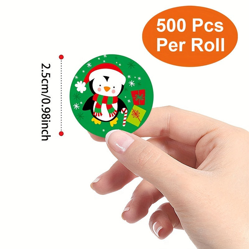 500pcs Christmas Theme Gift Tag Stickers Roll