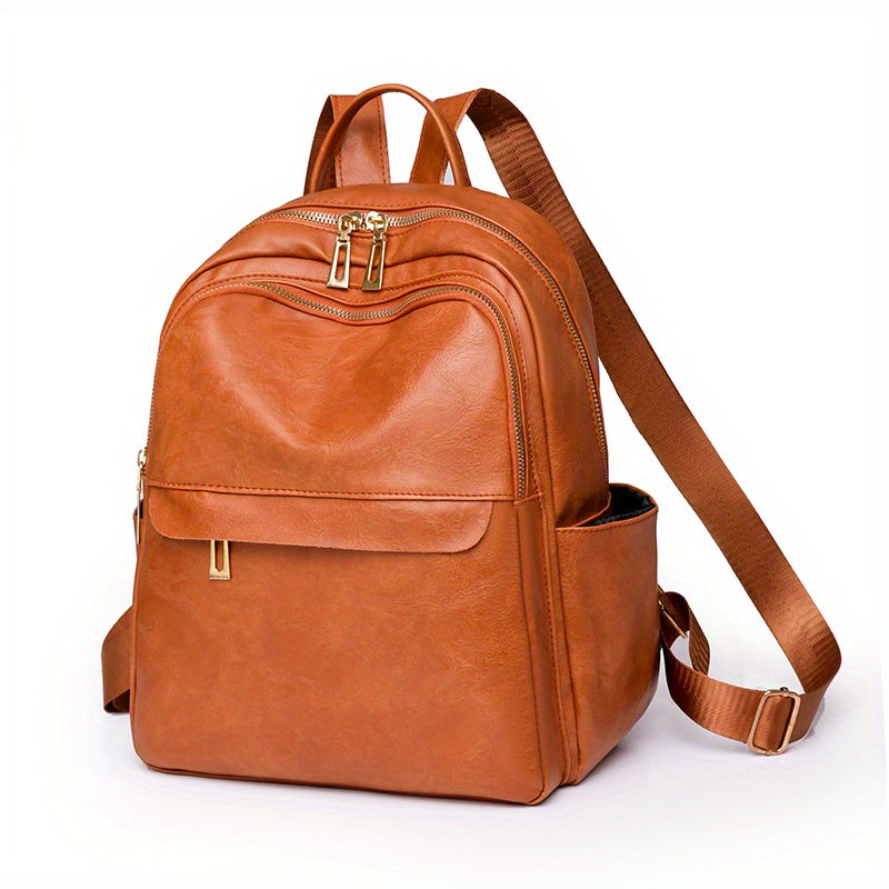 Vintage PU Leather Backpack College Style Schoolbag for Commuter & Travel