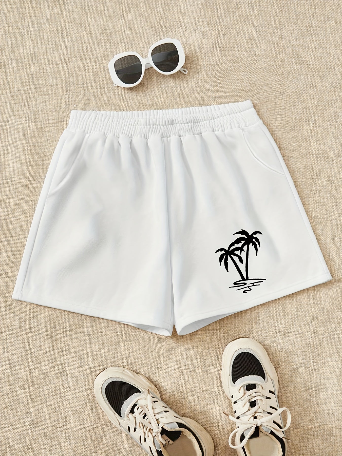 Girls Trees Print Casual Sweat Shorts Elastic Waist Work Out Shorts