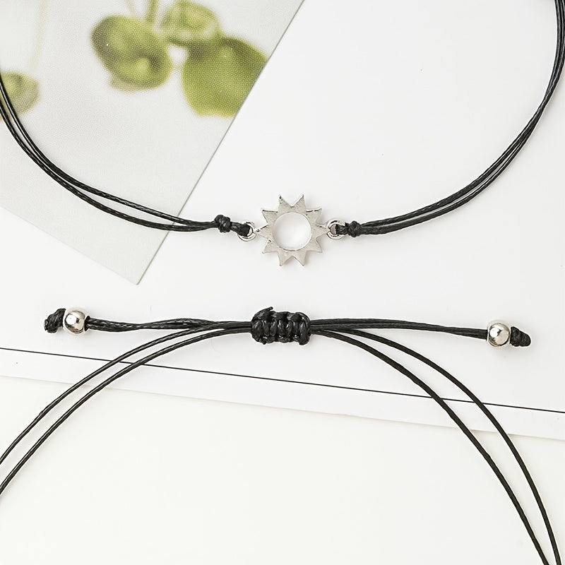 Alloy Couple Wax Wire Bracelets Sun Moon Bracelets