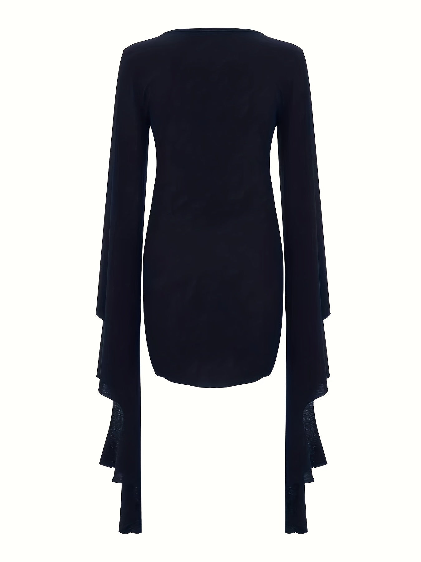  Goth Dress Women's Plus Solid Bell Sleeve V Neck Lace Up
