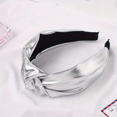 PU Leather Knotted Hair Band Wide Glitter Headband Punk Glossy Headdress